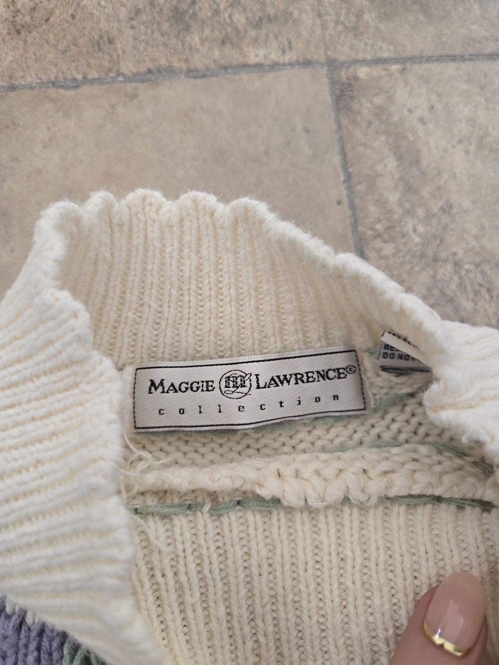 Vintage 90s Maggie Lawrence Patchwork Knit Sweater Pastel Floral Grannycore - Picture 12 of 16